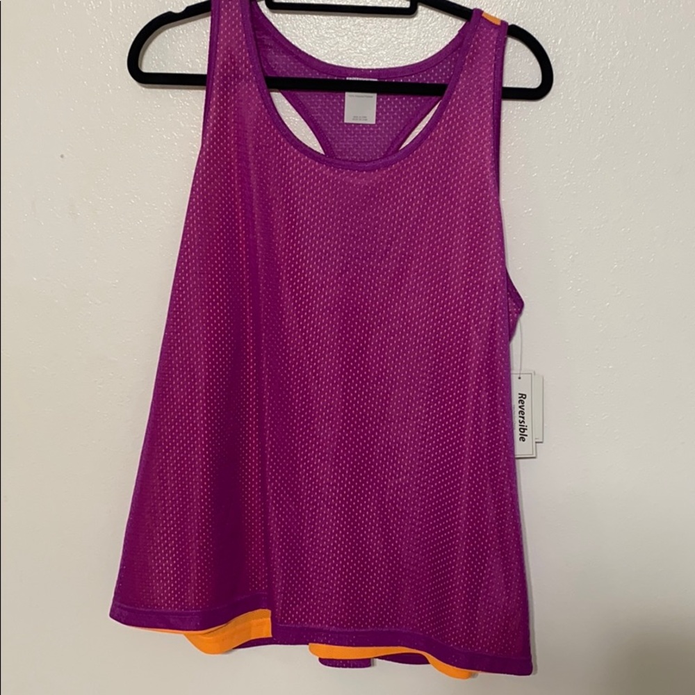 Reversible Orange and Purple workout tank top.